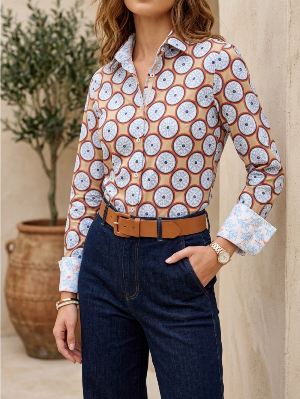 Tizzie by Dizzy Lizzie "Rome" Geometric Button-Down shirt Size L